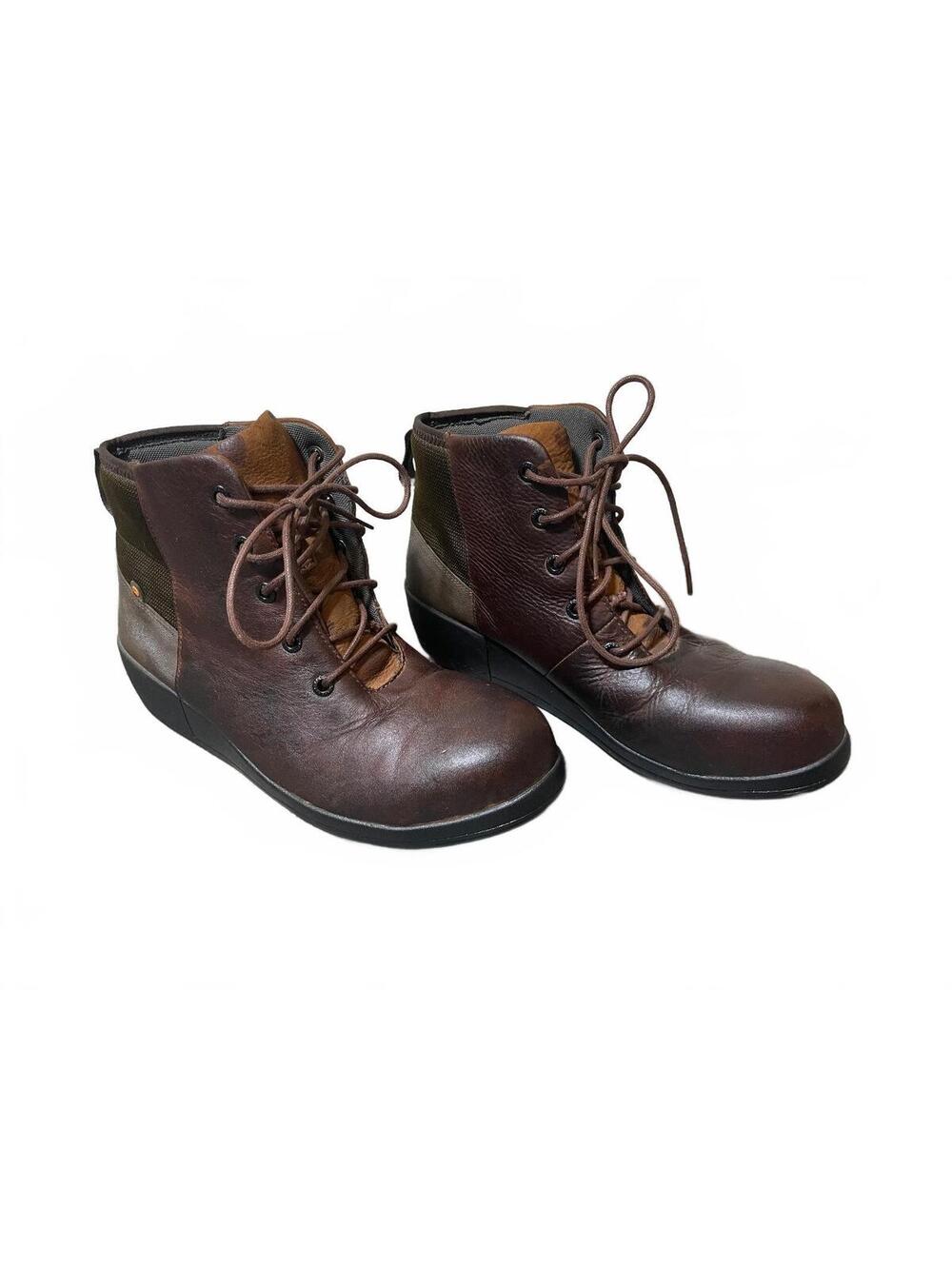 Bogs Audrey Brown Leather Lace Up Wedge Safety Steel Toe Womens size 11 EUC